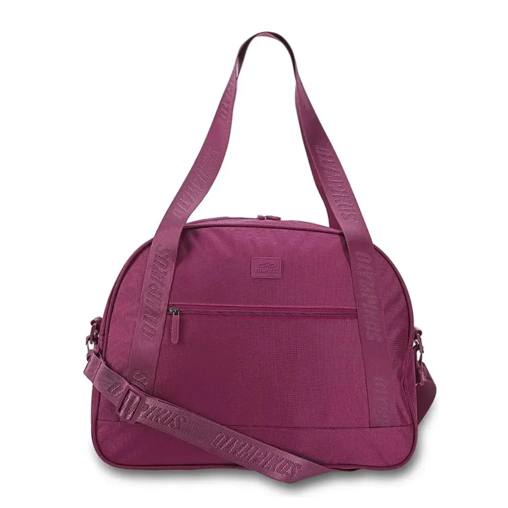 Bolsa esportiva Olympikus bordô vista frontal com bolso zíper e alça tiracolo ajustável